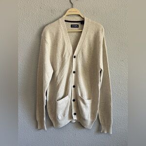 Chaps Button Front Grandpa Sweater/Cardigan Size‎ Medium Elbow Patches In Cream